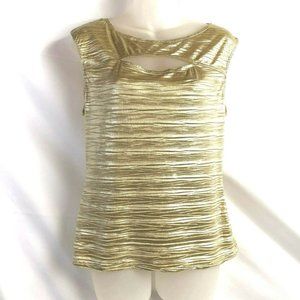 A. Byer Sleeveless Womens Pullover Top Large Gold Front Keyhole Crinkled